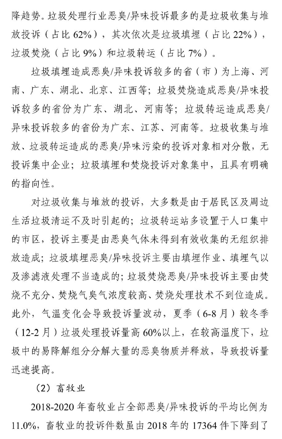 国家生态环境部关于印发《2018-2020年全国恶臭/异味污染投诉情况分析》报告