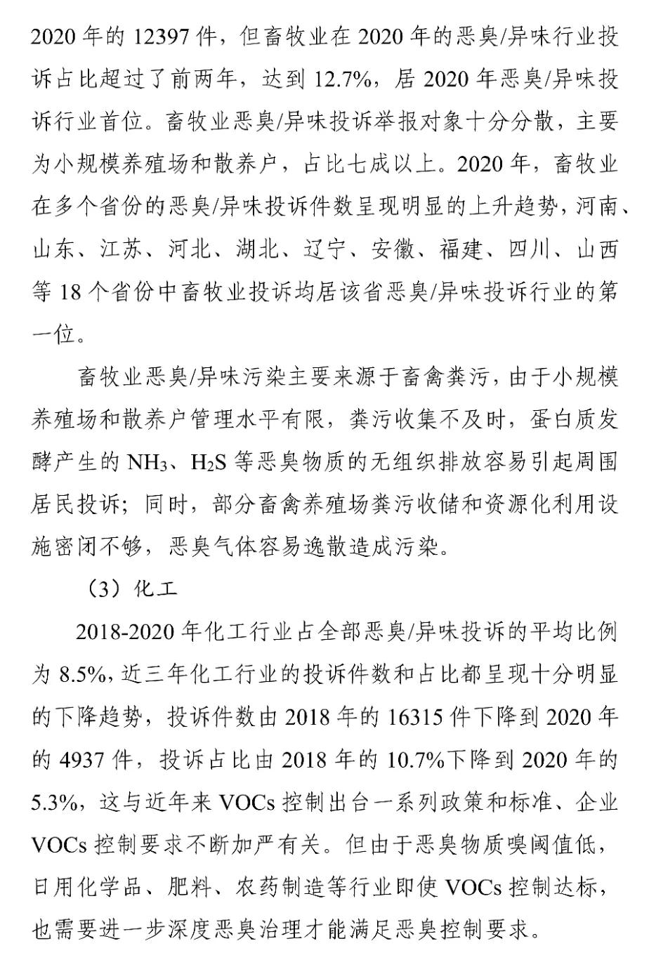 国家生态环境部关于印发《2018-2020年全国恶臭/异味污染投诉情况分析》报告